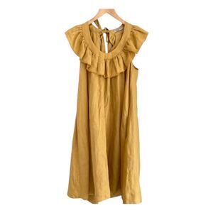 Three Graces Dress Womens Small Linen‎ Midi Dress Oversized Ruffle Milkmaid